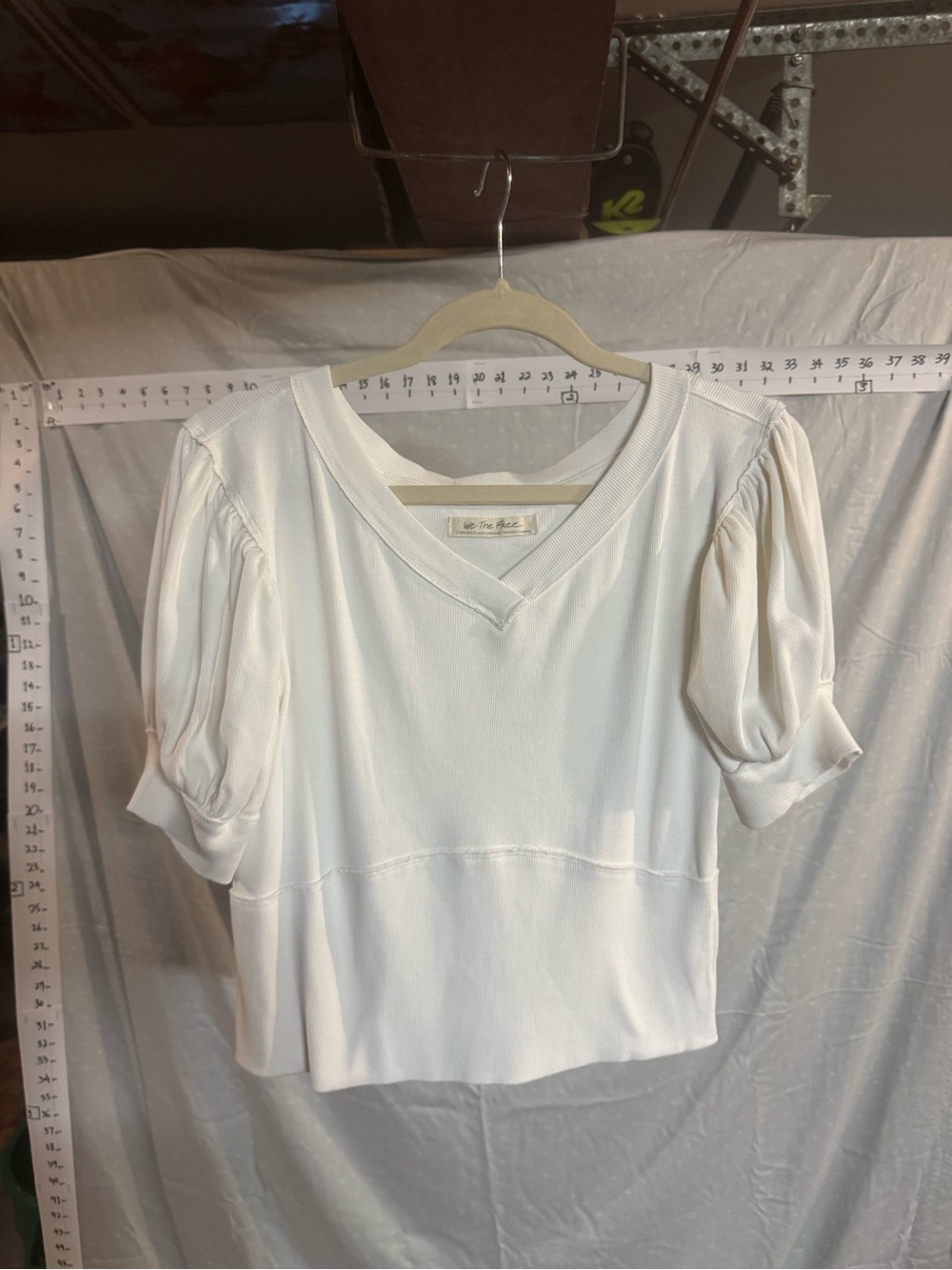 We The Free Cream V-Neck Puff Sleeve Top